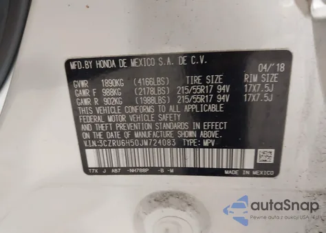 2018 Honda Hr-V Ex z USA, uszkodzony, nr VIN 3CZRU6H50JM724083